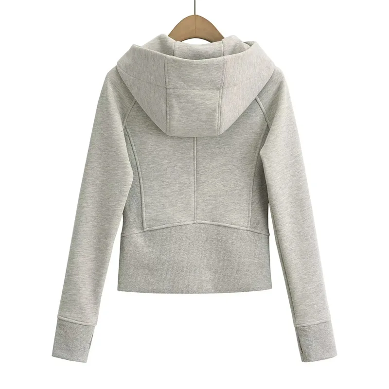 Cárdigan con capucha y forro polar para mujer, abrigo ajustado, Top de manga larga, diseño de retazos, suéter deportivo informal