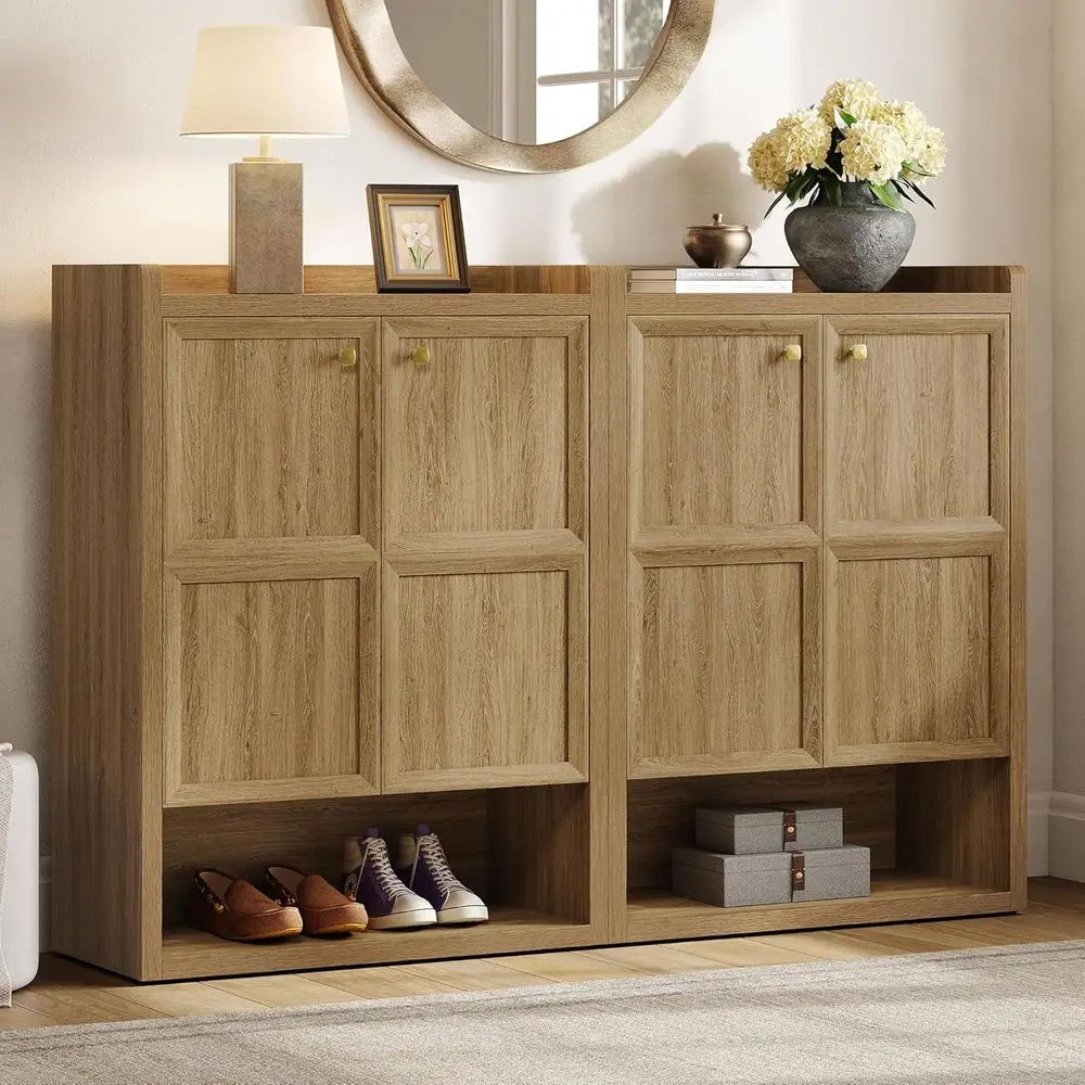 

7-уровневый шкаф для хранения обуви на 48 пар для прихожей, с регулируемыми полками, отделка под коричневый дуб