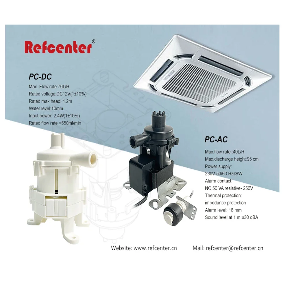 

Condensate drain pump for ceiling application