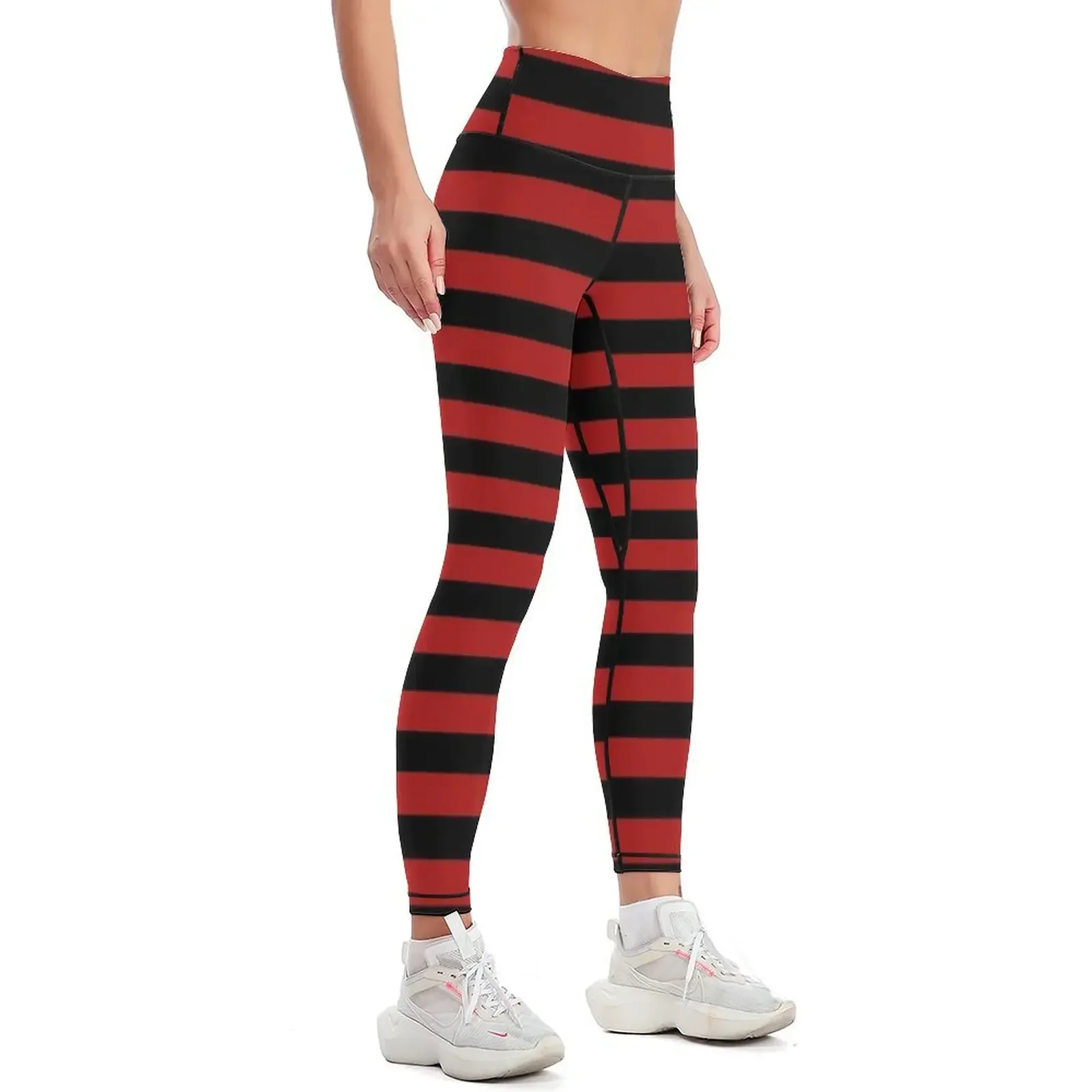Blood Red and Black Horizontal Witch Stripes Leggings gym top for physical Women's fitness gym womans Womens Leggings