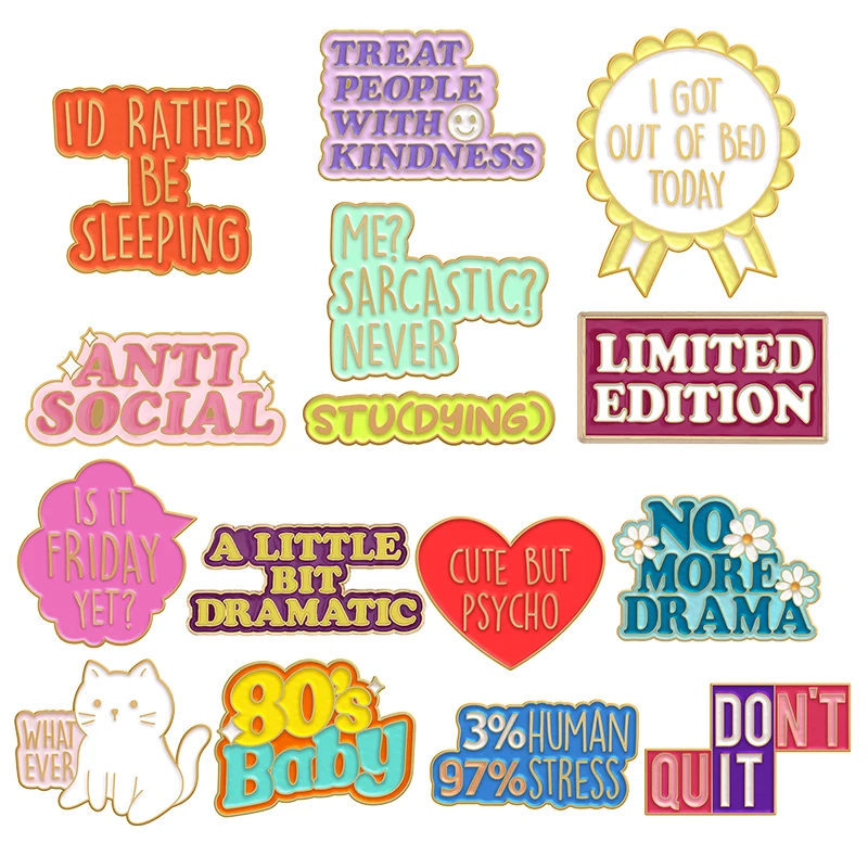 Is it Friday Yet Enamel Pins Me? Sarcastic? Never 80s Baby Drama Brooches Lapel Badges Funny Quetes  Jewelry Gift for Friends