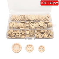 100/140 Pcs Assorted Sizes Wood Buttons Set, Natural Khaki Handmade with Love Tags for Sewing,Crafting, DIY Clothing Accessories