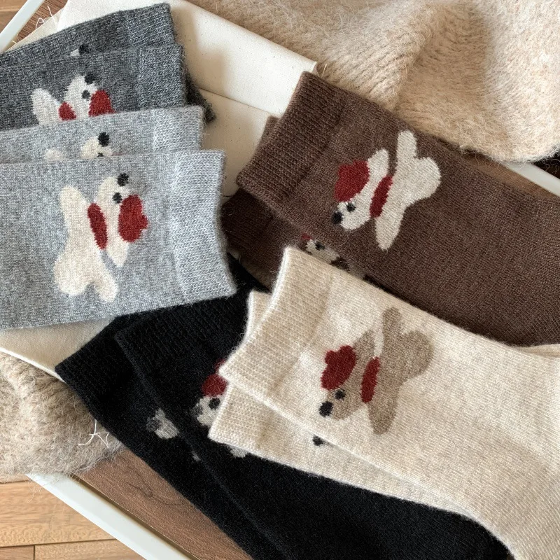 Winter cartoon puppy wool socks children thickened velvet thermal tube socks with snow boots