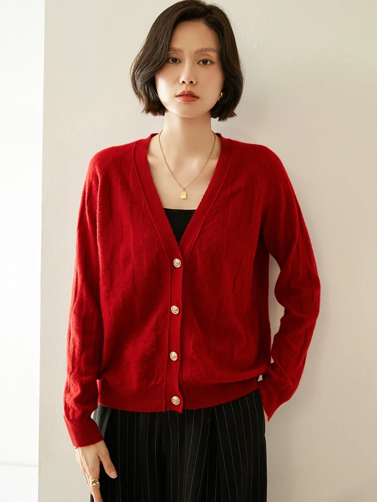 Cardigan in cashmere con scollo a V da donna autunno inverno a maniche lunghe tinta unita maglione giacca in maglia alla moda stile coreano allentato