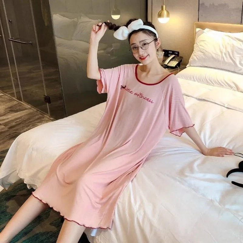 125kg Plus Size Backless Loose Nightdress Women Summer Short Sleeve Thin Pajamas Knee Length Skirt Maternity Nightgown Sleepwear