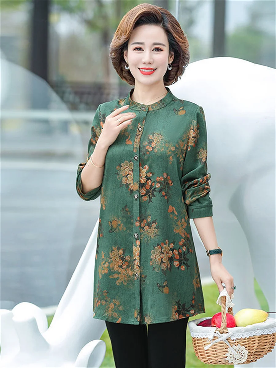 5XL Women Spring Autumn Blouses Shirts Lady Fashion Casual Long Sleeve Turn-down Flower Printing Blusas Tops TT2106