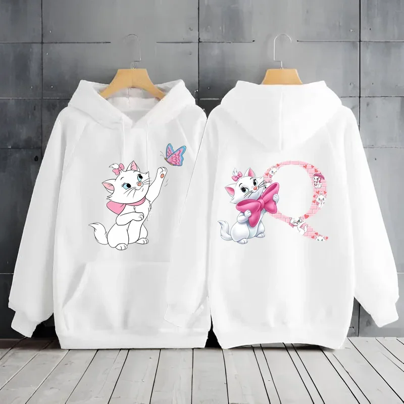 Disney The Aristocats Marie Cat 26 English Alphabet Hoodie Y2k Clothes Women's Sweatshirts Hoodie Long sleeve Woman Clothing