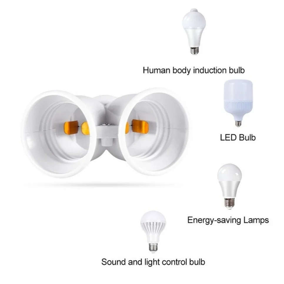 Soquete de lâmpada LED para iluminação, 2 em 1, Dual E27, 2 em 1, E27 a 2-E27, Soquete adaptador de derivação, Iluminação, 3 peças