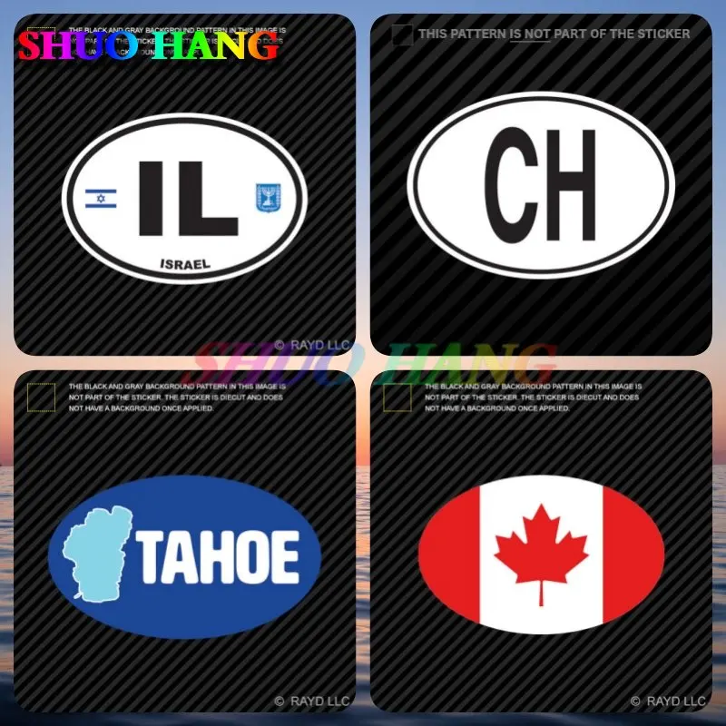 

Israel Oval Sticker Die Cut Decal Israeli Country Code Euro IL Canada Flag CH Switzerland Lake Tahoe Sticker Car Accessories