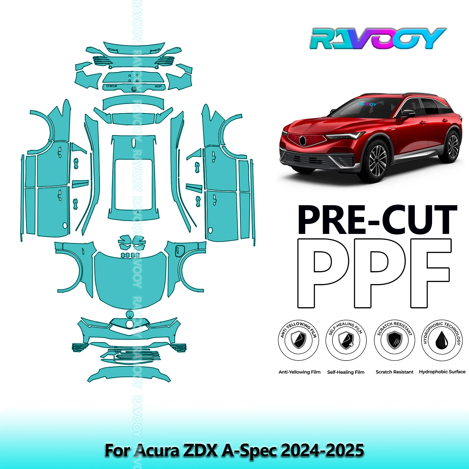 RAVOOY 8.5Mil Precut TPU PPF Full Vehicle Clear Bra Stone Chip Guard EU UK For Acura ZDX A-Spec 2024-2026
