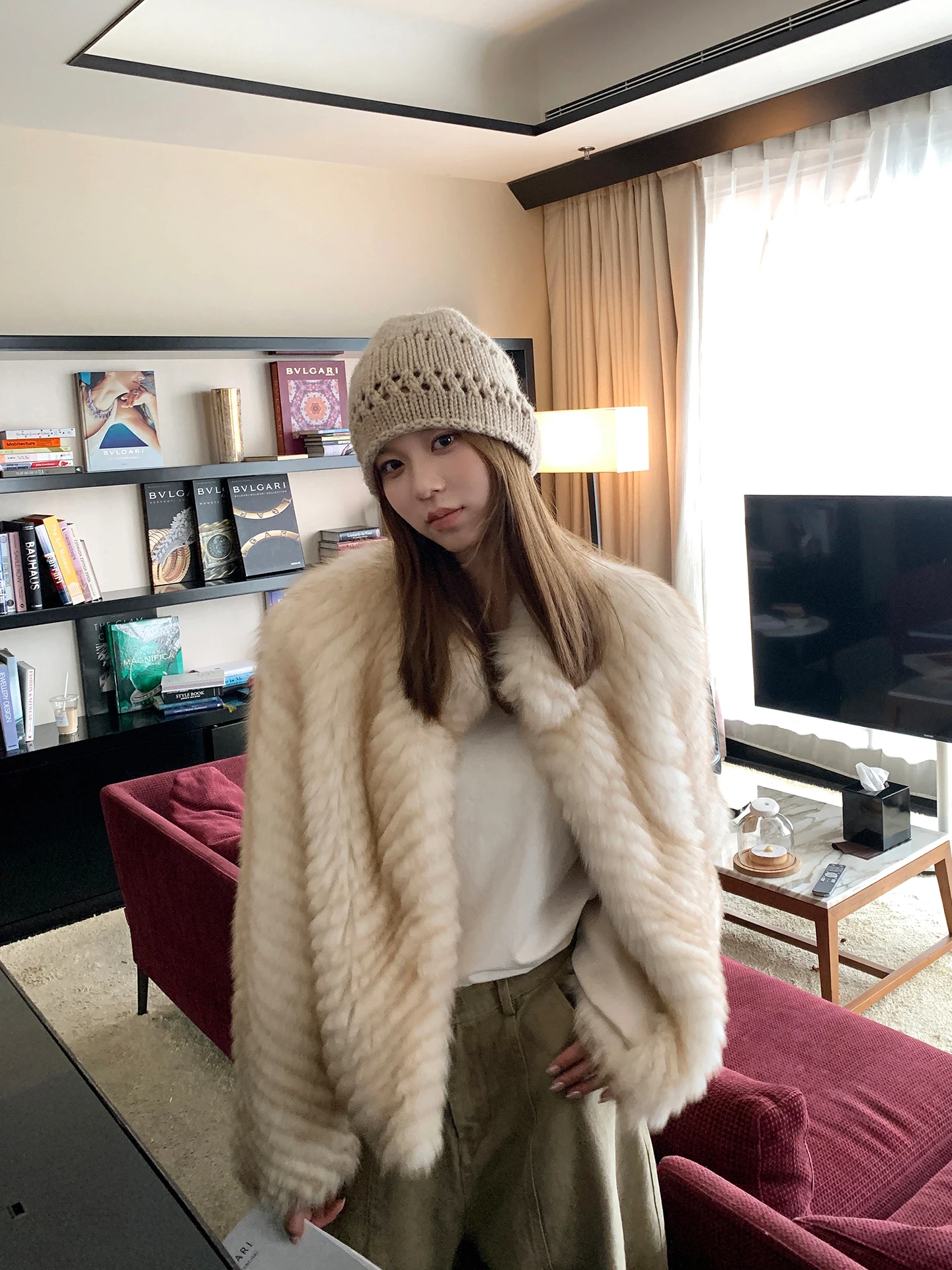 سترة فرو مخططة من فراء الثعلب، ياقة قصيرة للنساء، معطف جديد للتخسيس.