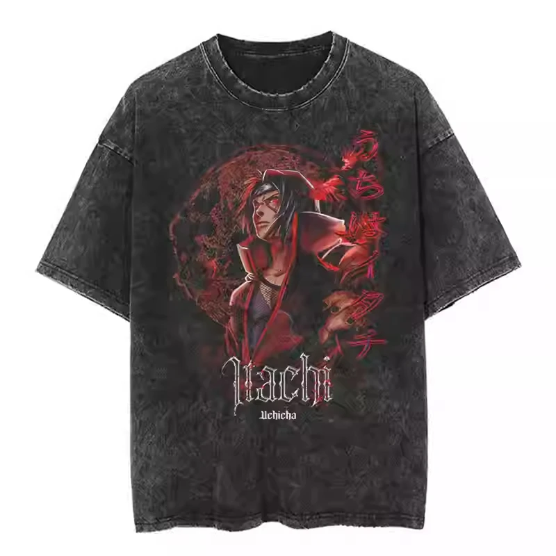 

Новая коллекция 2026: Классическая японская футболка с коротким рукавом в стиле аниме Наруто, винтажная, с эффектом потертости, для уличной моды — комфортная и дышащая