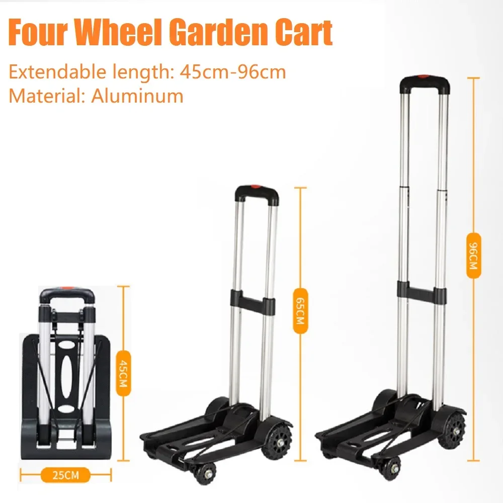 4 Wheel Trolley Heavy Duty Foldable Hand Sack Folding Truck Barrow Cart Portable Travel Luggage Shopping Cart Garden Tool