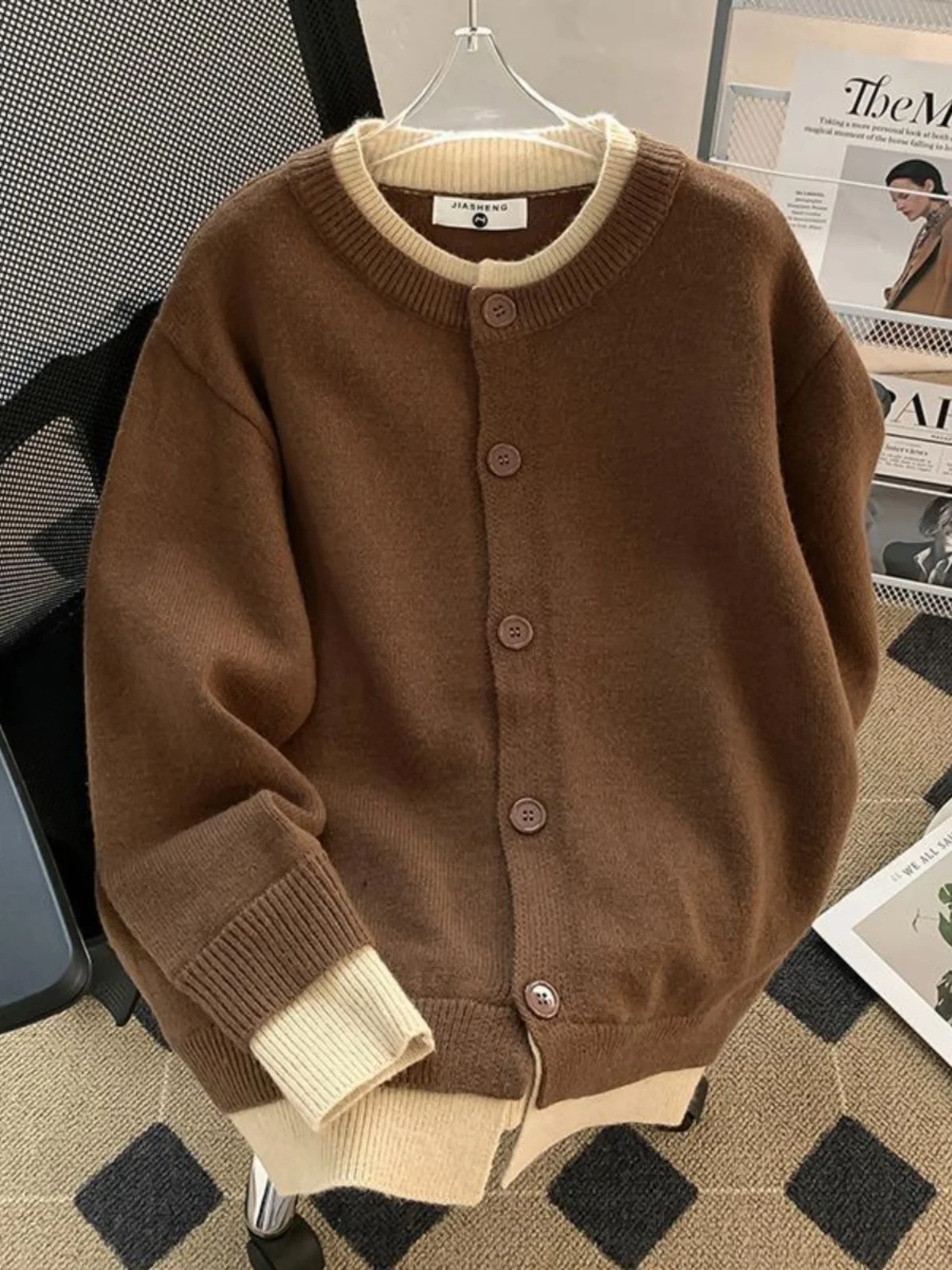 

Мужской зимний вязаный кардиган Cleanfit с эффектом двухслойности, на пуговицах, свободного кроя, повседневный, молодежный, простой, стильный