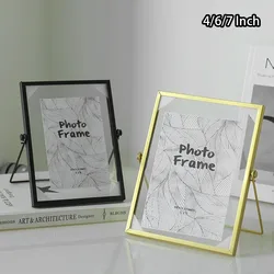 4/6/7 Inch Glass Pressed Flowers Frame Collection Tabletop Gold Metal Floating Standing Glass Picture Artwork Photo Display Fram