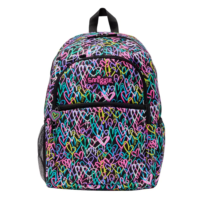 2024 Australian Smiggle Black Colored Graffiti Love Student Backpack Children Large-Capacity Backpack Water Bottle Student Gift