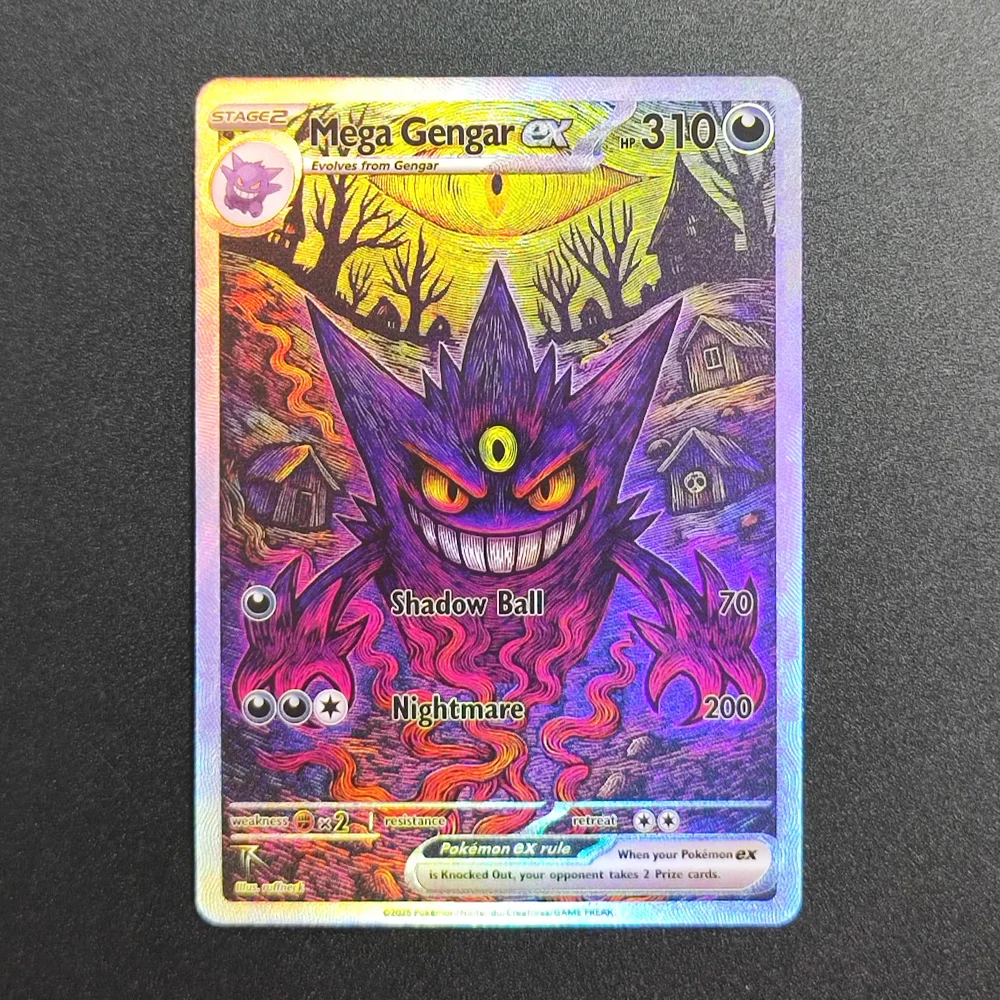 

Коллекционная фольгированная карта DIY PTCG: Мега Генгар (полноформатный арт, радужный голографический эффект), косплей милого пса, сделано своими руками, для игр и коллекций