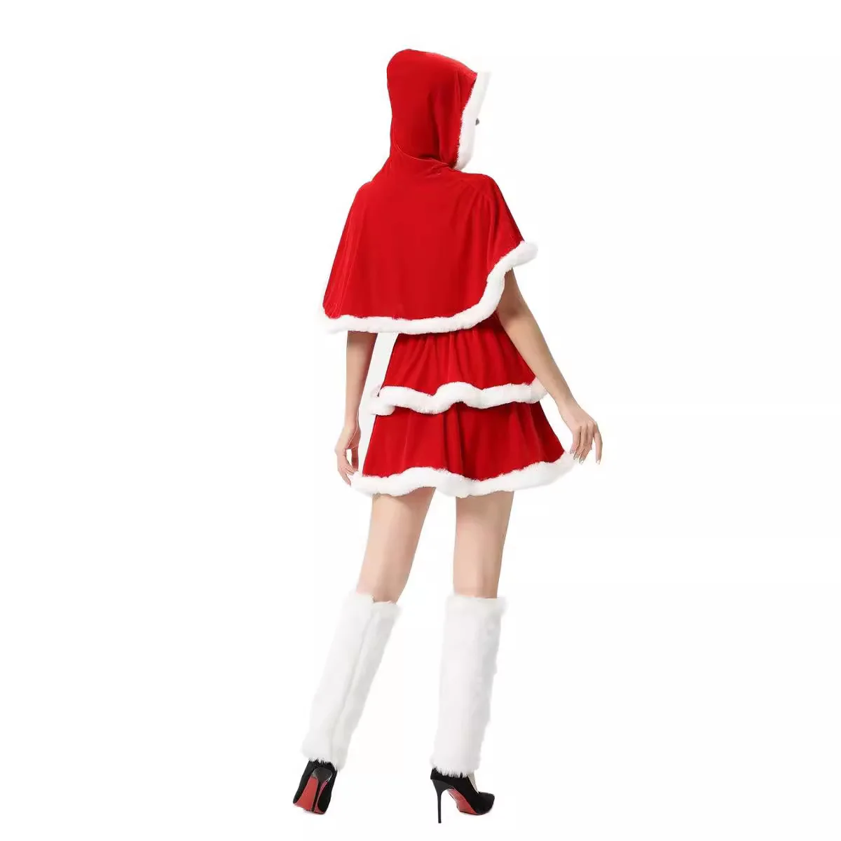 Mini Robe Tubulaire en Velours avec Cape pour Femme, Jambières, Costume de Noël, Vert, Rouge, Père Noël, Lolita, Robes de Demoiselle d'Honneur