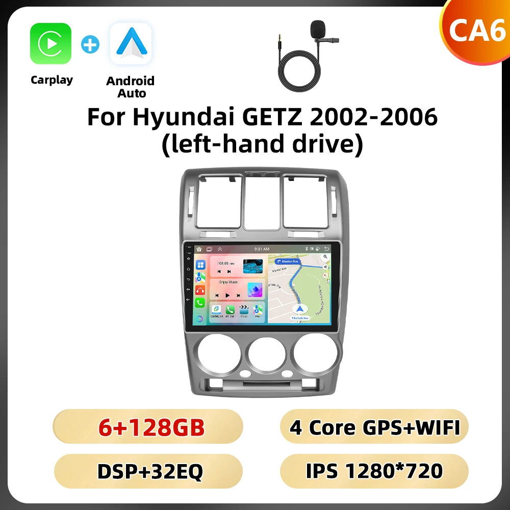 Podofo Android 9 ''Autoradio Voor Hyundai Getz 2002-2006 Multimediaspeler Spiegel Link 8 128G Carplay Android Auto Gps Wifi 4G - afbeelding 1