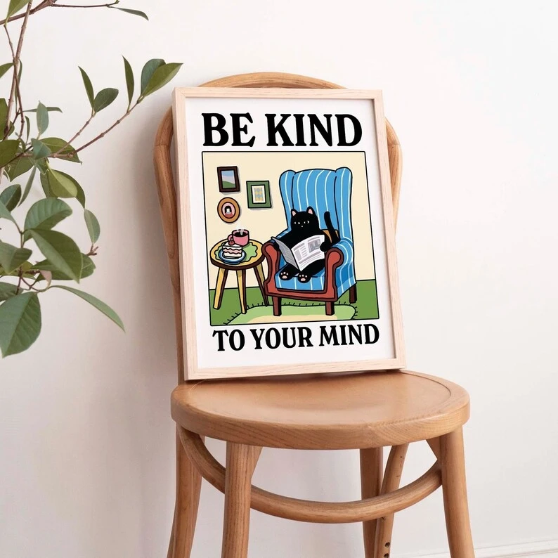 Cartoon Be Kind To Your Quotes Mind  Wall Art Print Canvas Painting Poster Picture For Living Room,Classroom Home Decor