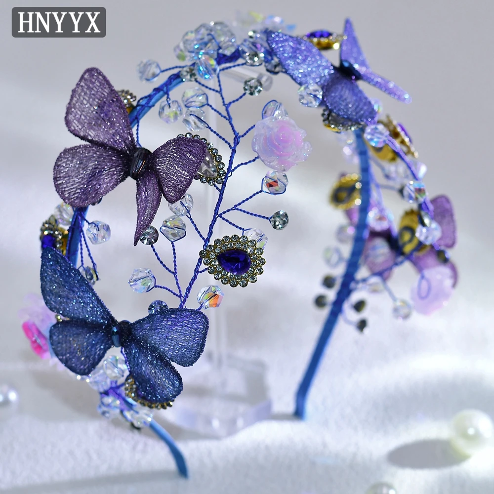 HNYYX Bridal Wedding Rhinestone Hair Accessories Crystal Head Hoop Retro Elegant Headband for Girls Butterfly Tiara Jewelry A199