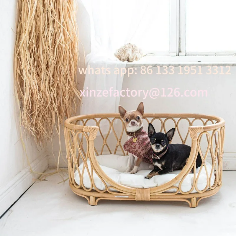 

Japanese ins natural rattan dog cat pet bed teddy kennel princess bed summer removable cage