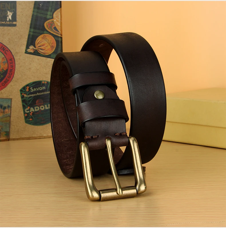 5 mm breiter Herren-Gürtel aus Vollnarbenleder, strapazierfähiger Herren-Arbeitsgürtel, Herren-Gürtel mit hochfester, massiver Messingschnalle, brauner Gürtel – Detail 9