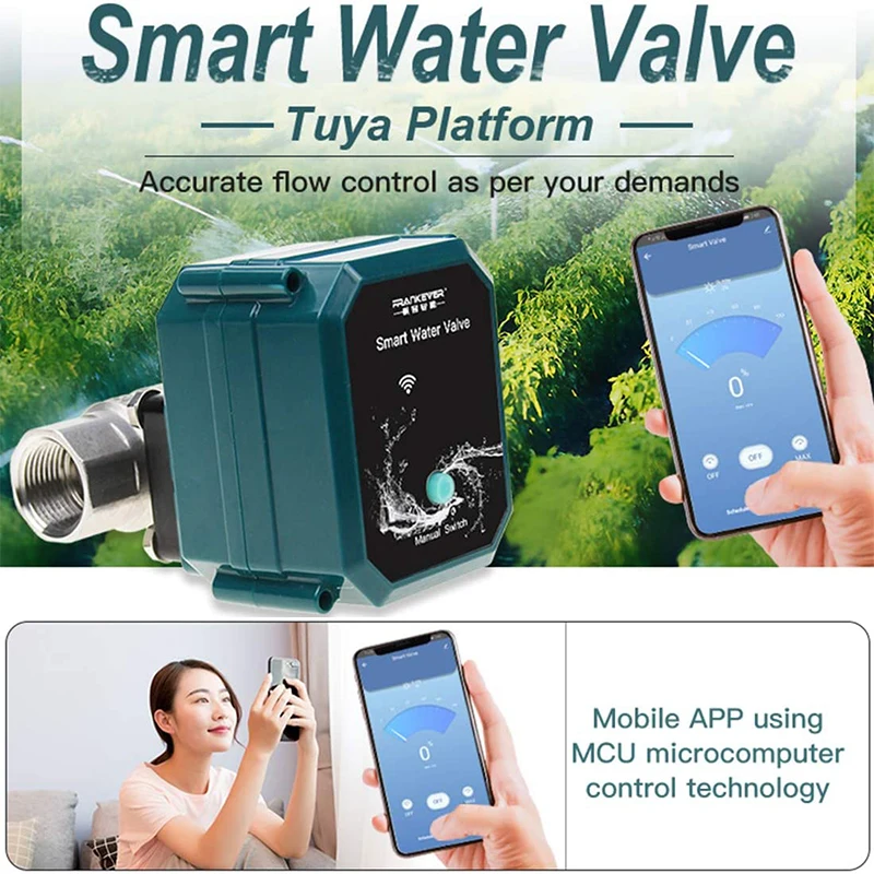 FrankEver Smart Water Valve Wireless Remote Control Timing Zigbee WIFI BSP NPT DN20 Works with Alexa Google Home Tuya APP