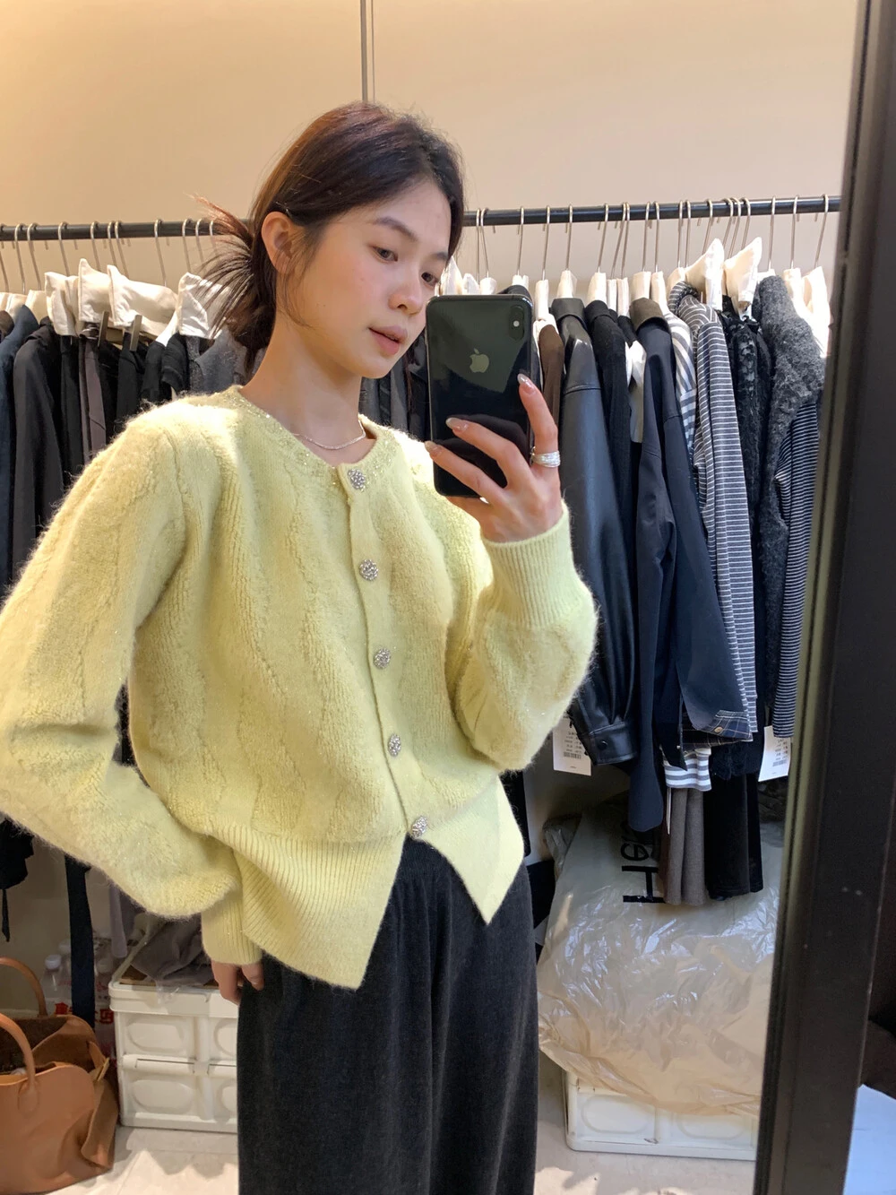 

Вязаный кардиган Ele с круглым вырезом, весенний, женский, с длинными рукавами, украшенный яркими нитями/бусинами, модный свитер