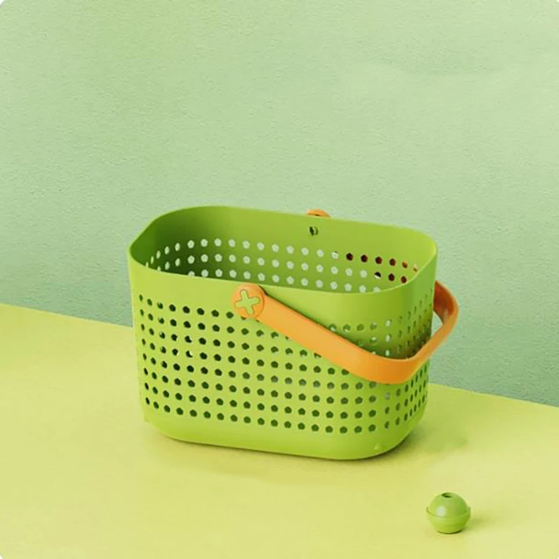 Perforated Plastic Storage Basket with Handle Hollow Drain Organizer for Bathroom Sundries Toy Creative Home Storage Basket