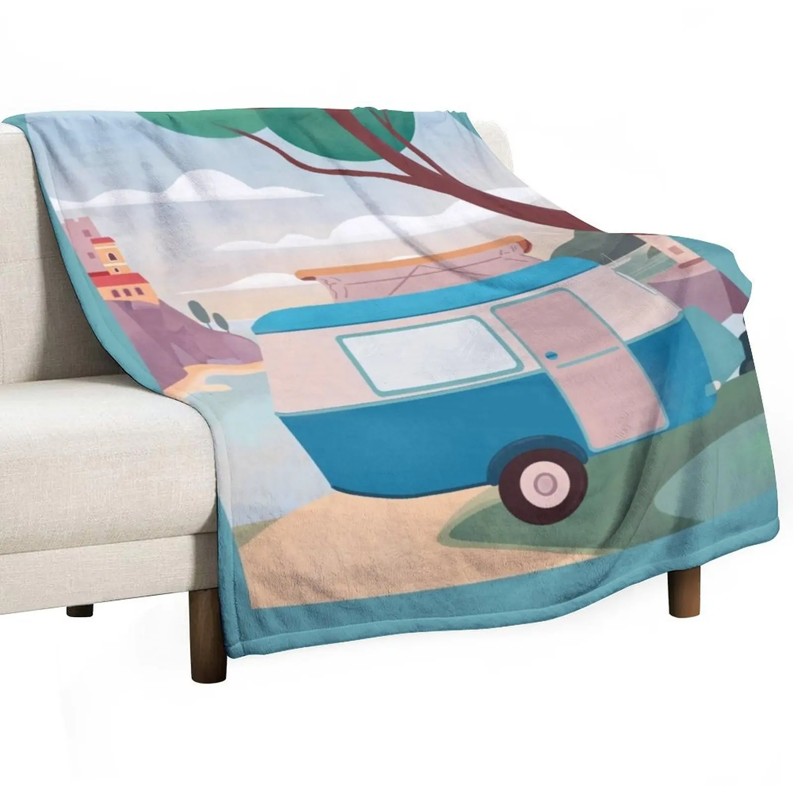 Vintage Caravan by the Sea Throw Blanket Heavy Hairys funny gift Soft Big Furrys Summer Beddings Blankets