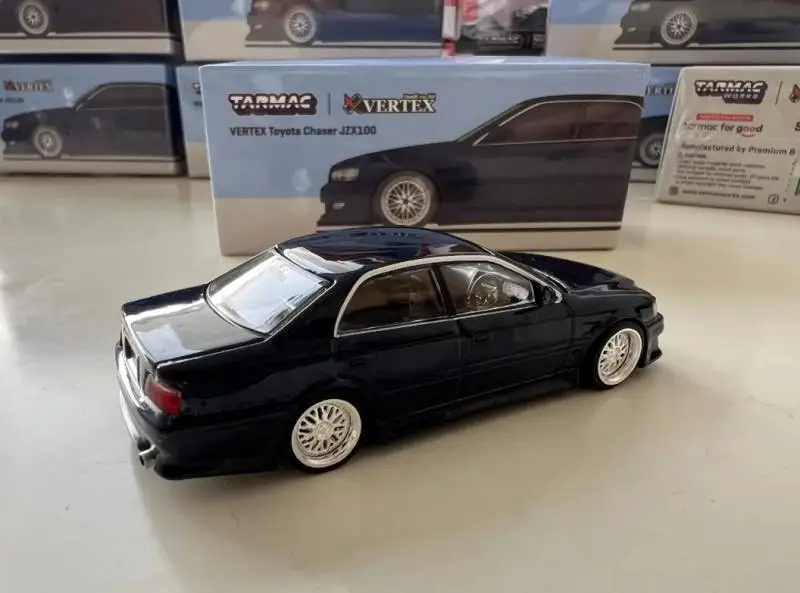 Tarmac Works x VERTEX TW 1/64 Chaser JZX100 Blue Die-cast Alloy Car Model Collection Display Gift