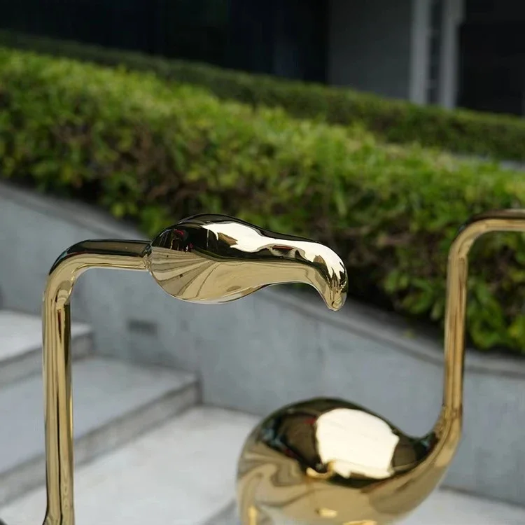Stainless steel flamingo sculpture outdoor garden decoration metal crafts