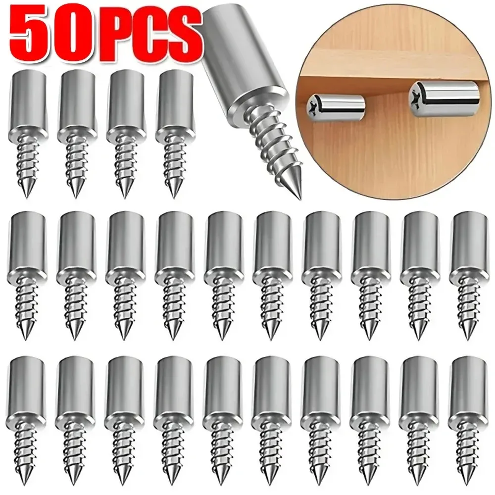 50Set Self Tapping Screw Layer Plate Holder Wardrobe Septum Brackets Fixed Screw Shelf Support Pegs with Non-Slip Sleeve