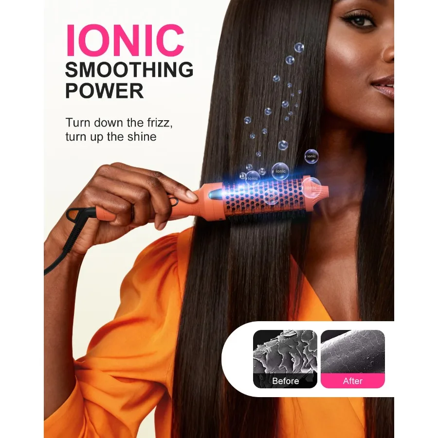 فرشاة حرارية 1 1/2 بوصة فرشاة مستديرة ساخنة مع كيس مخملي برأس قابل للفصل وجهد مزدوج للسفر سهل الإنشاء #5