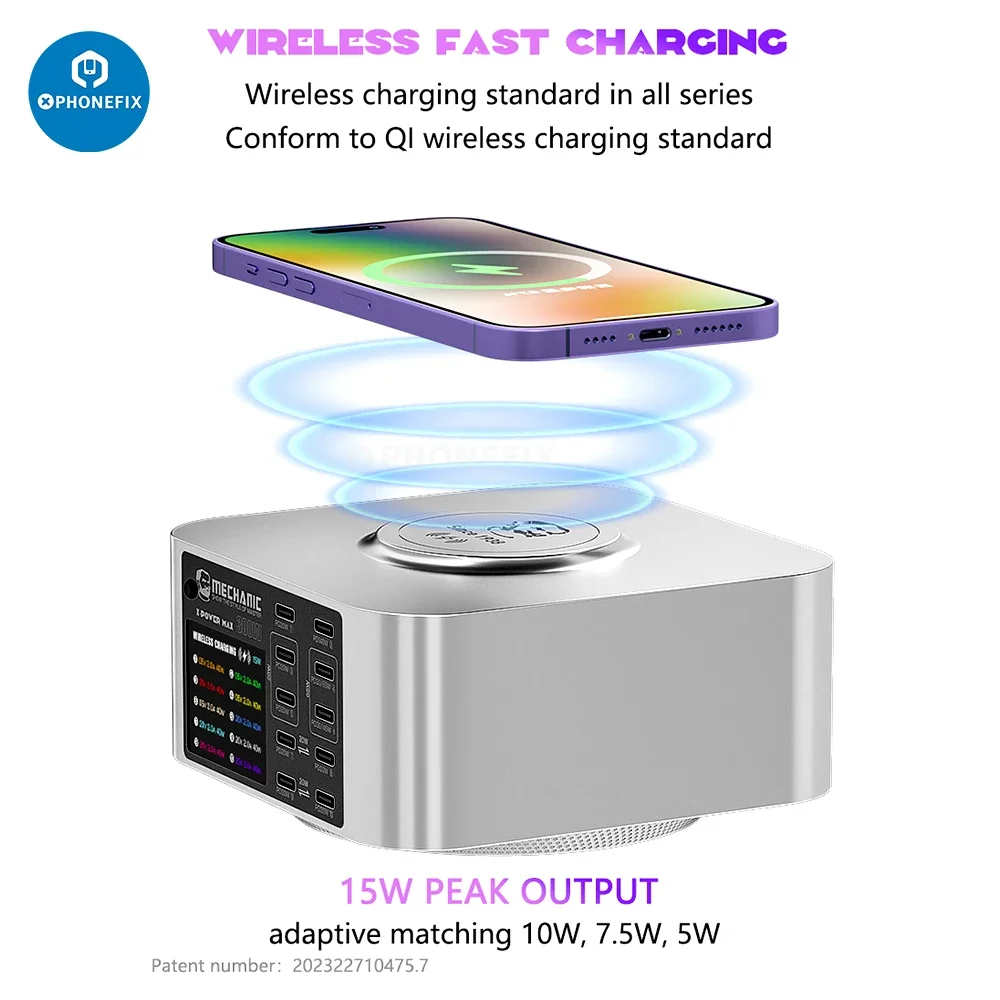 

Mechanic 300W USB Type-C10 Ports Wireless Power Supply Universal Desktop Fast Charging Station Dock Mobile Phone Power Charger