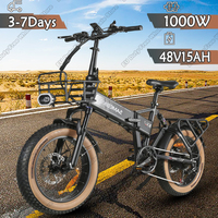 SAMEBIKE Electric Bike 1000W Motor 48V15AH Lithium Battery Hydraulic Brake Electric Bicycle 20*4-inch Tire Folding Riding E-bike