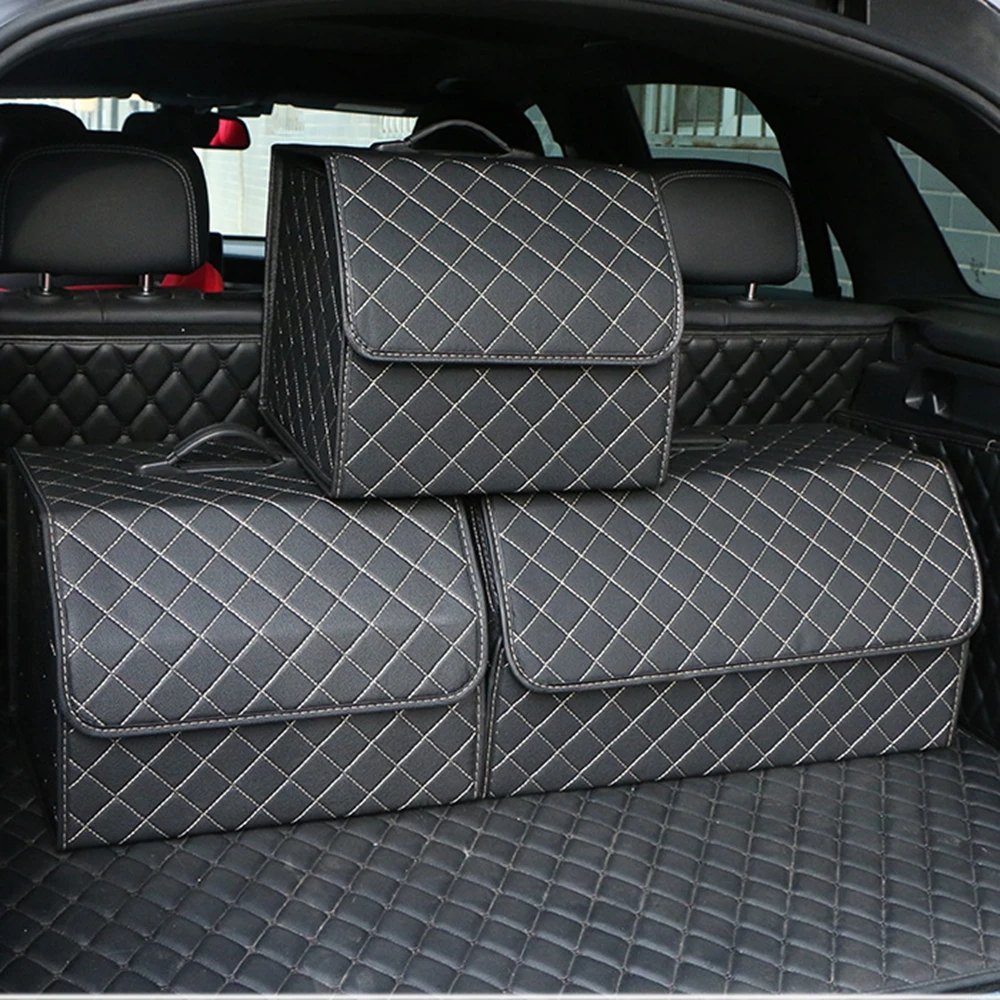 Car Trunk Organizer Box Large Capacity Auto Multiuse Tools Storage Bag Stowing Tidying Leather Folding For Emergency Storage Box