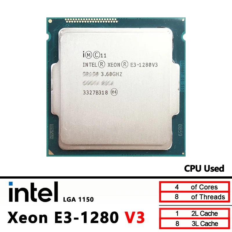 Intel Xeon E3 1280V3 E3-1280V3 3,6 GHz Verwendete Quad-Core Acht-Thread-CPU L2=1M L3=8M 82W LGA 1150