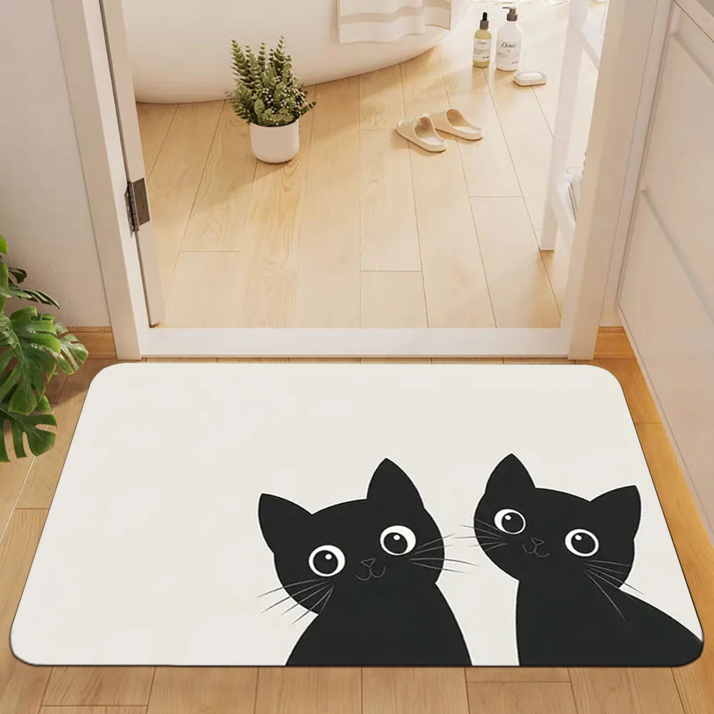 

1pc Cute black cat pattern doormat, made of polyester fabric, machine washable, suitable for bedroom and living room decoration.