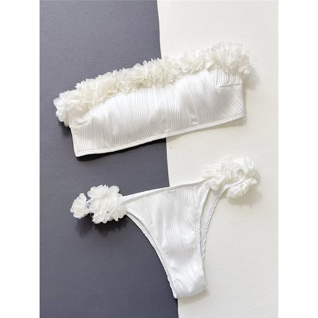 Sexy Bandeau-Bikini mit Falten und Rüschen, zweiteiliger Badeanzug für Damen, Badebekleidung, Badeanzug, Schwimmbekleidung V4715 – Detail 9