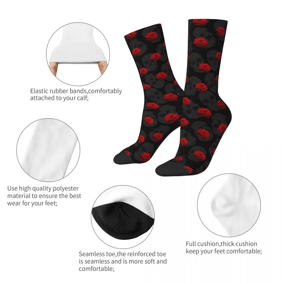 Winter Warm Casual Men's Women's Skulls And Roses Socks Non-slip Basketball Socks