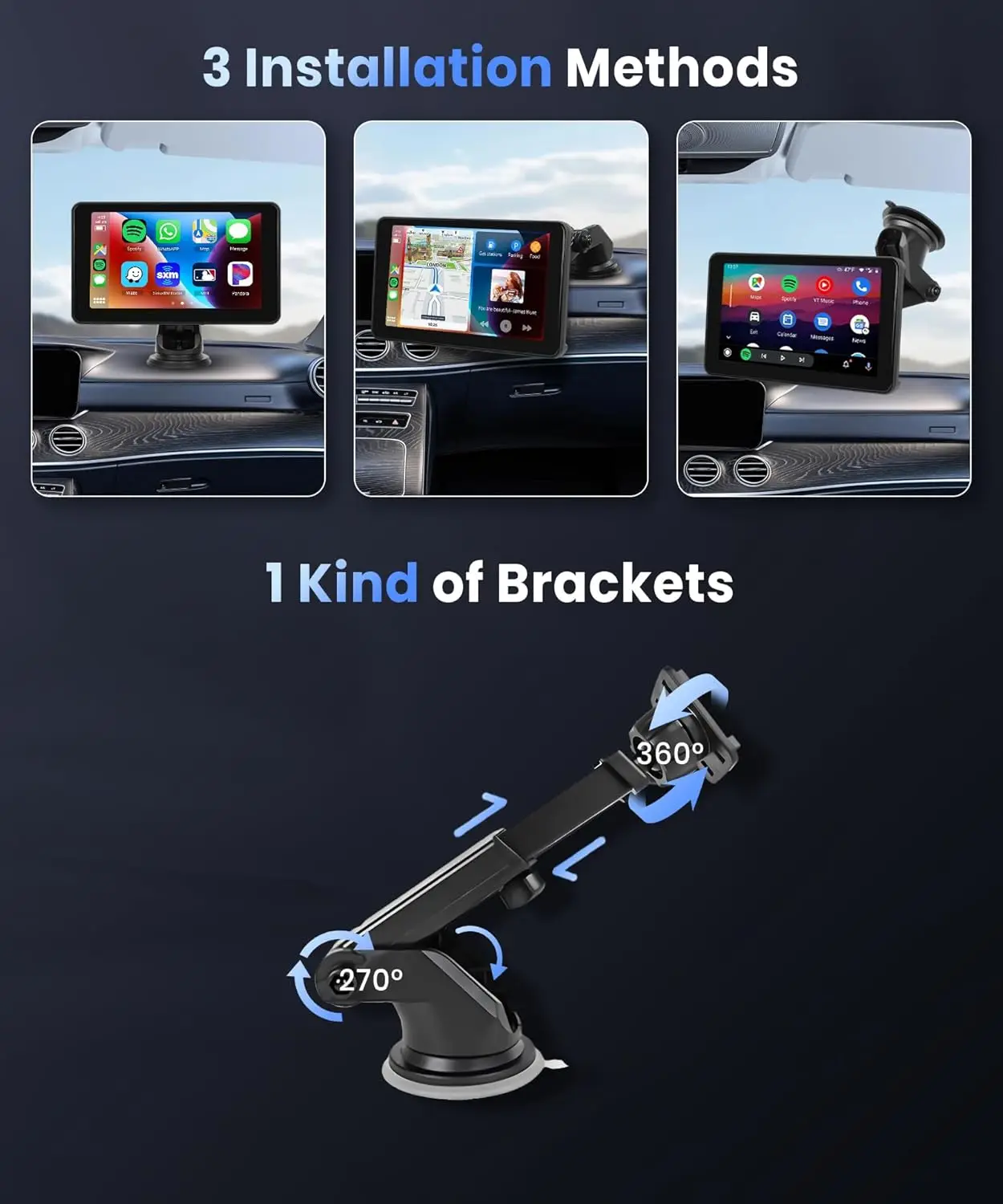 7-дюймовый беспроводной экран CarPlay, HD IPS Touch, Android Auto, Bluetooth 2.0, MirrorLink, GPS, голосовое управление, AUX, FM-передача