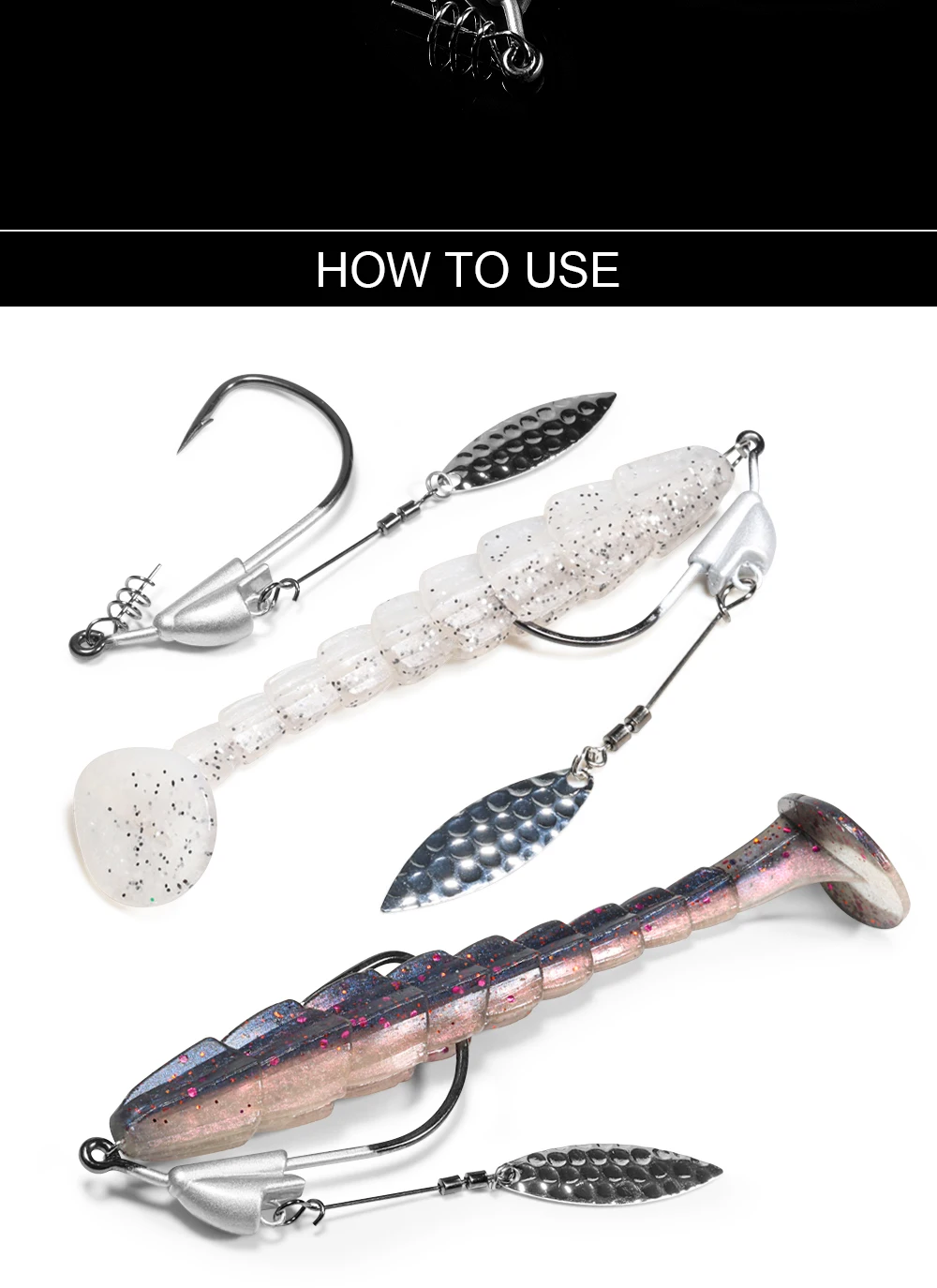 Palisander Einzelhaken mit Metalllöffel Underspin Jigheads Blatt Swimbait Haken 1/0 2/0 3/0 Weicher Köder Bass Tackle Zubehör 2St – Detail 6