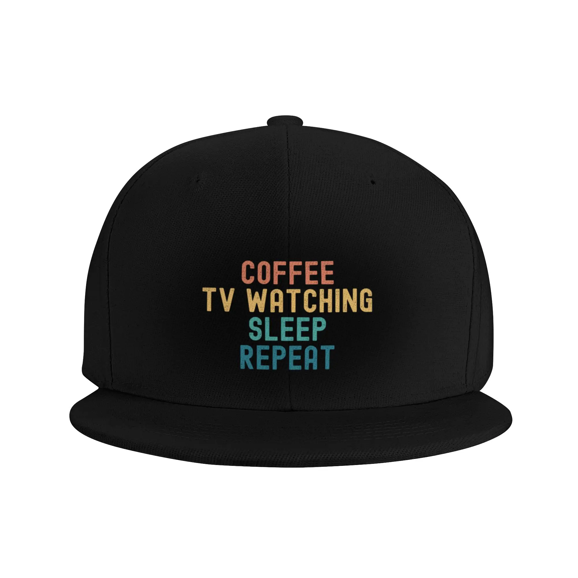 Fashion Coffee Tv Watching Sleep Repeat - Funny Tv Watching   Coffee Gift Flat Brim Sun Hat  Campus Outfits Snapback Cap