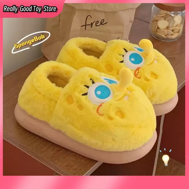 Cartoon Anime Couples Spongebob Kawaii Slippers Plush Keep Warm Home Winter Soft Bottom Men Women Lovers Shoes Cute Shoes Gift