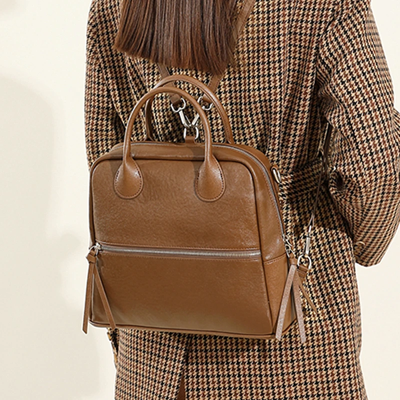 

Toptrends Vintage Genuine Leather Backpack For Women 2025 Luxury Designer College Girls School Bags Laptop Daypack Shoulder Bags