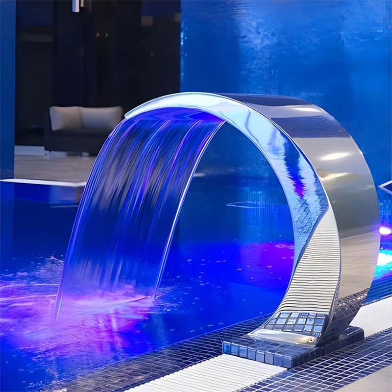 60cm RGB Swimming Pool Fountain Stainless Steel Outlet Waterfall SPA Arc Hook Bathtub Outdoor Water Curtain Slapping Equipment