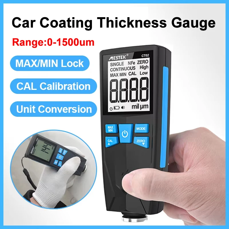 Car Coating Thickness Gauge 0-1500um Fe/NFe Car Paint Film Thickness Test LCD Digital Car Film Thickness Meter High Accurancy