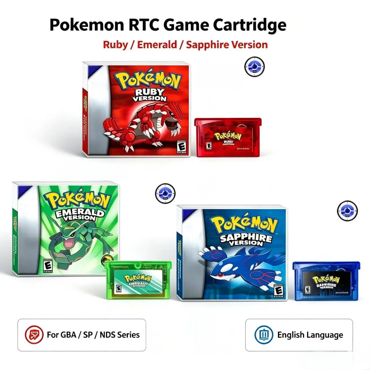 GBA RTC Retro Game Cartridge,Ruby Emerald Fire Red Sapphire Leaf Green English Games For GBA/GBASP/NDS
